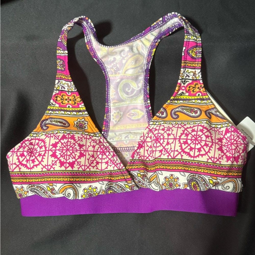 Next Multicolor Paisley Sports Bra with Purple Band